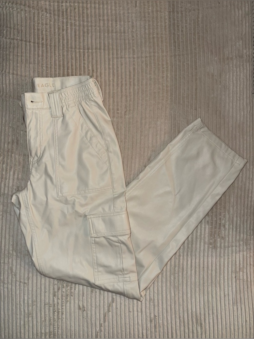 American Eagle White Vegan Leather Cargo Pants